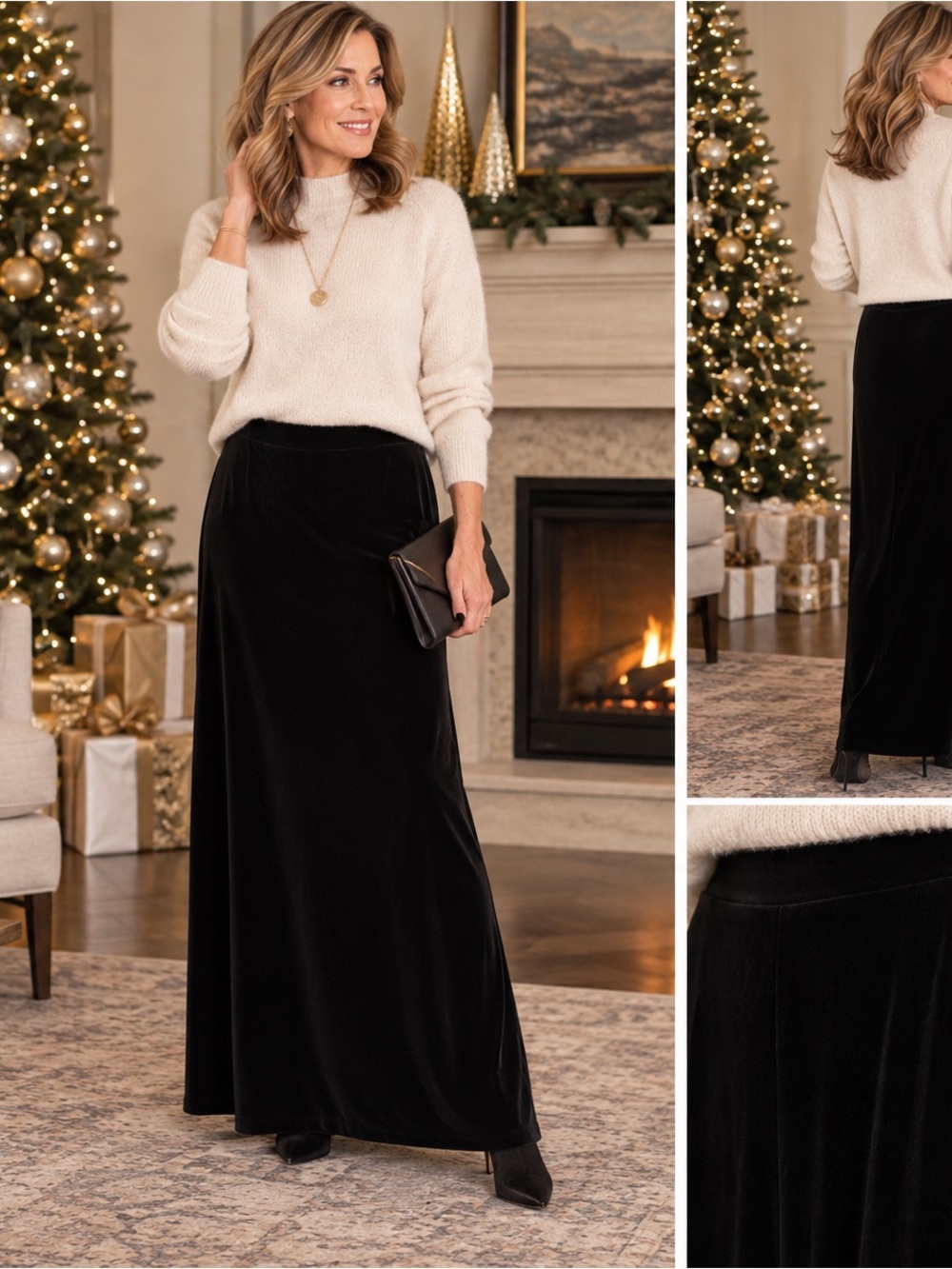 White Stag Stretch Velvet Maxi Skirt L 12/14 Blackโ Witchy Whimsigoth Holidays